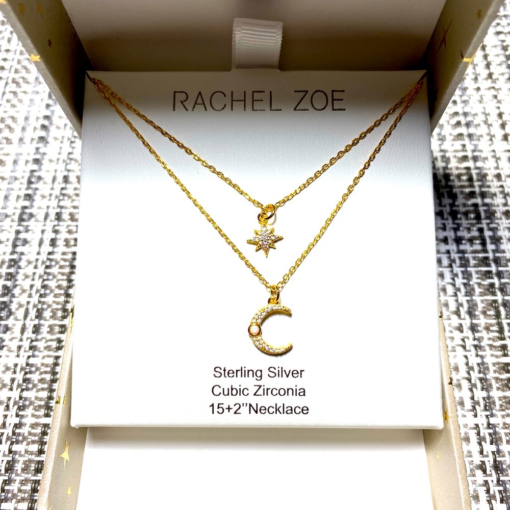 BRAND NEW Rachel Zoe gold toned adjustable necklace 2 pendants ✨Box included